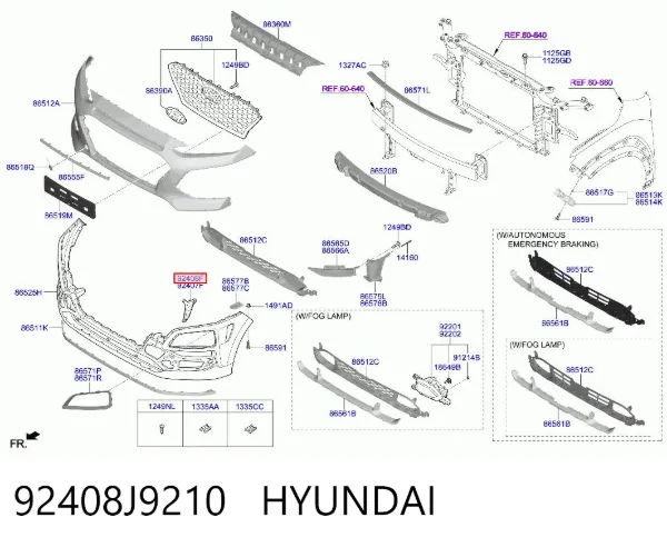 Катафот (відбивач) переднього бампера, правий 92408J9210 Hyundai/Kia