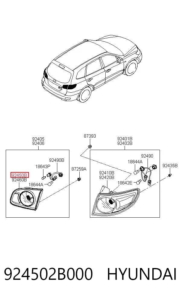 Скло заднього ліхтаря, внутрішнього, лівого 924502B000 Hyundai/Kia