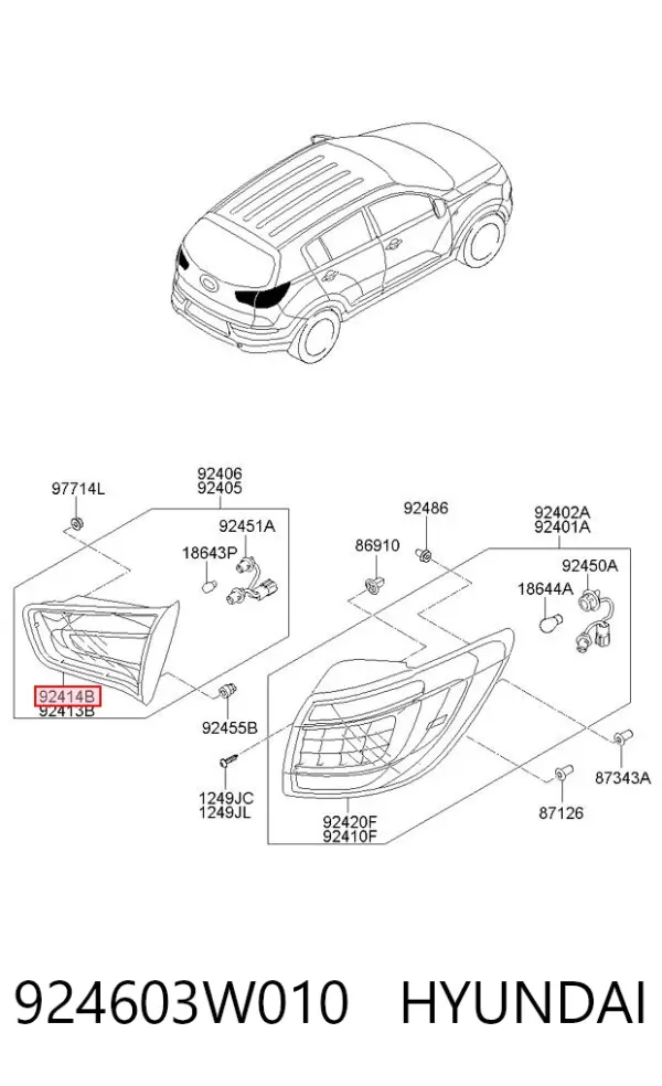 Ліхтар задній правий, внутрішній 924603W010 Hyundai/Kia