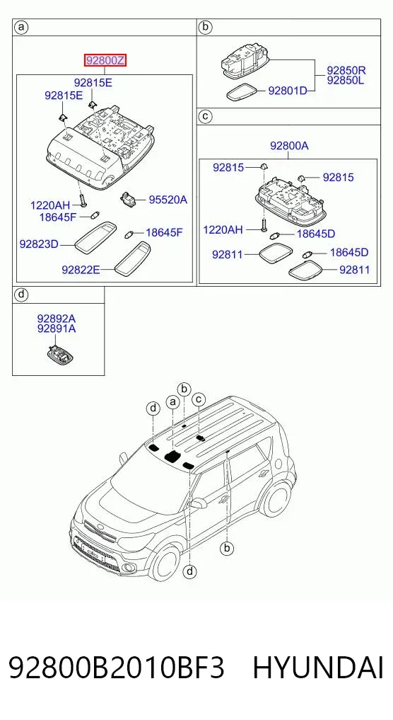 Плафон освітлення кабіни 92800B2010BF3 Hyundai/Kia