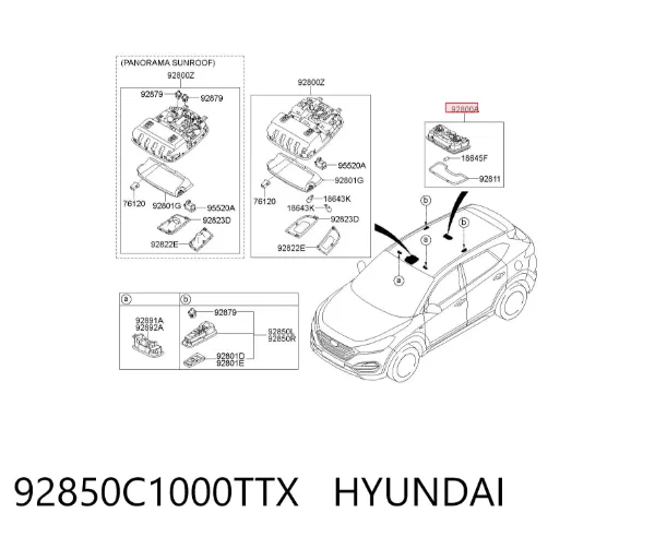 Плафон освітлення салона/кабіни, задній 92850C1000TTX Hyundai/Kia