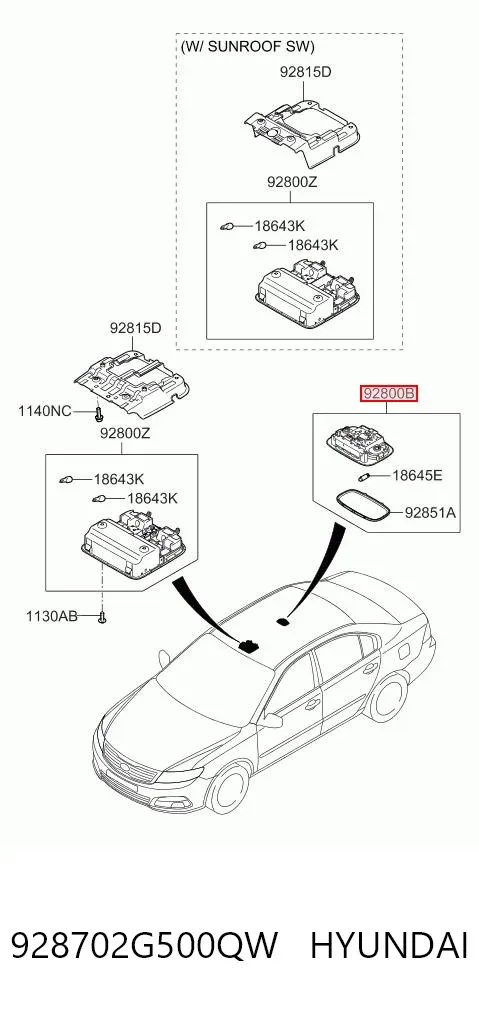 Плафон освітлення салона/кабіни, задній 928702G500QW Hyundai/Kia