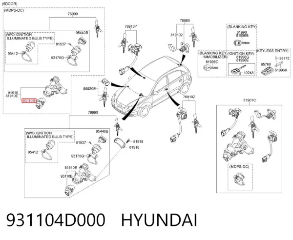 Личинка замка запалювання 931104D000 Hyundai/Kia