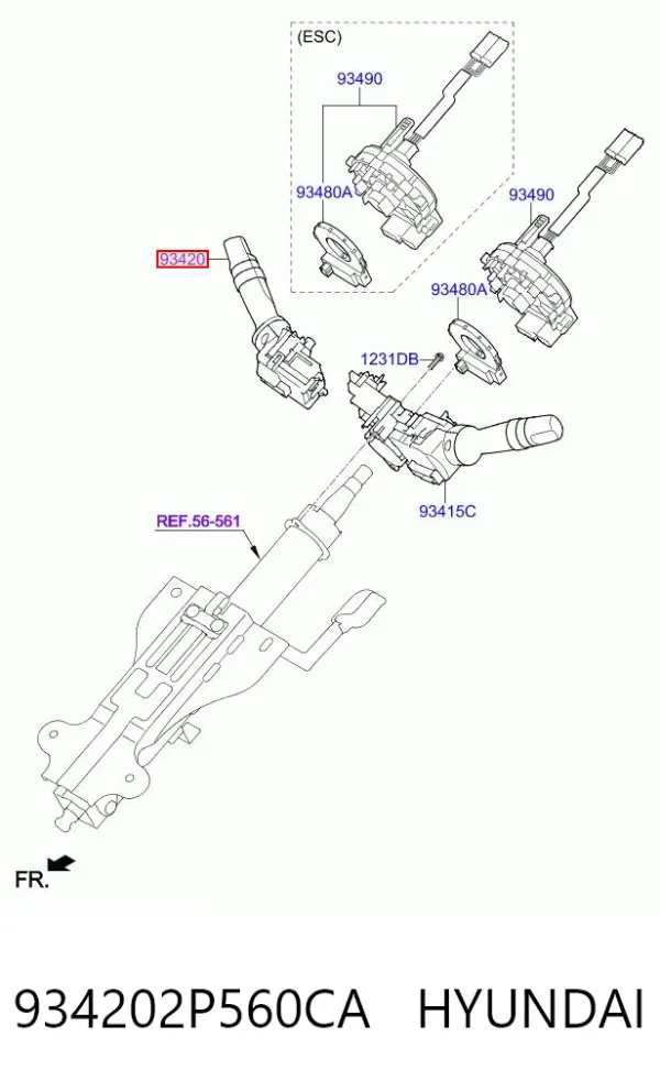 Перемикач підрульовий, правий 934202P560CA Hyundai/Kia
