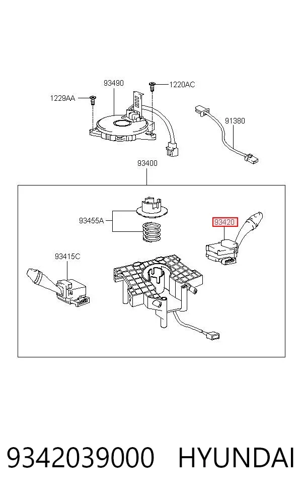 Перемикач підрульовий, правий 9342039000 Hyundai/Kia