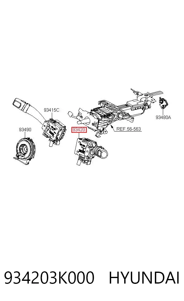 Перемикач підрульовий, правий 934203K000 Hyundai/Kia