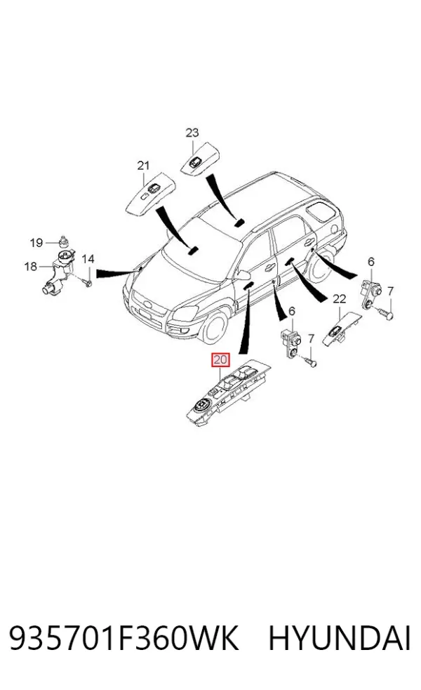 Кнопковий блок керування склопідіймачами передній лівий 935701F360WK Hyundai/Kia