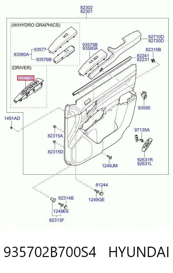 Кнопковий блок керування склопідіймачами передній лівий 935702B700S4 Hyundai/Kia