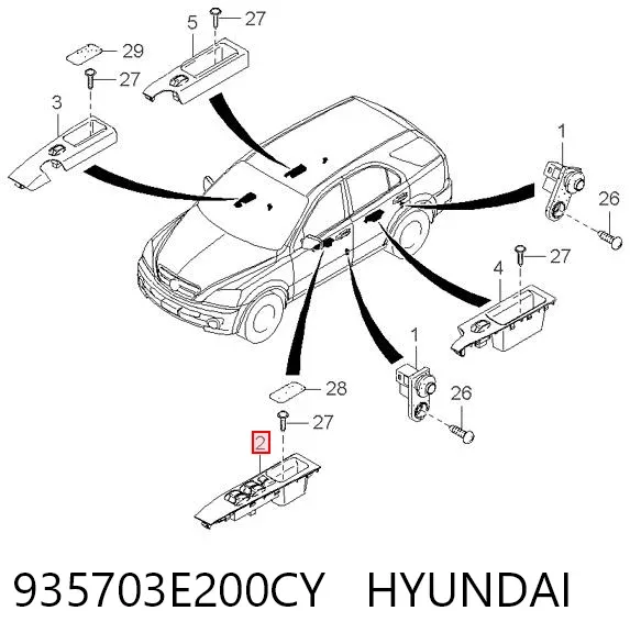 Кнопковий блок керування склопідіймачами передній лівий 935703E200CY Hyundai/Kia
