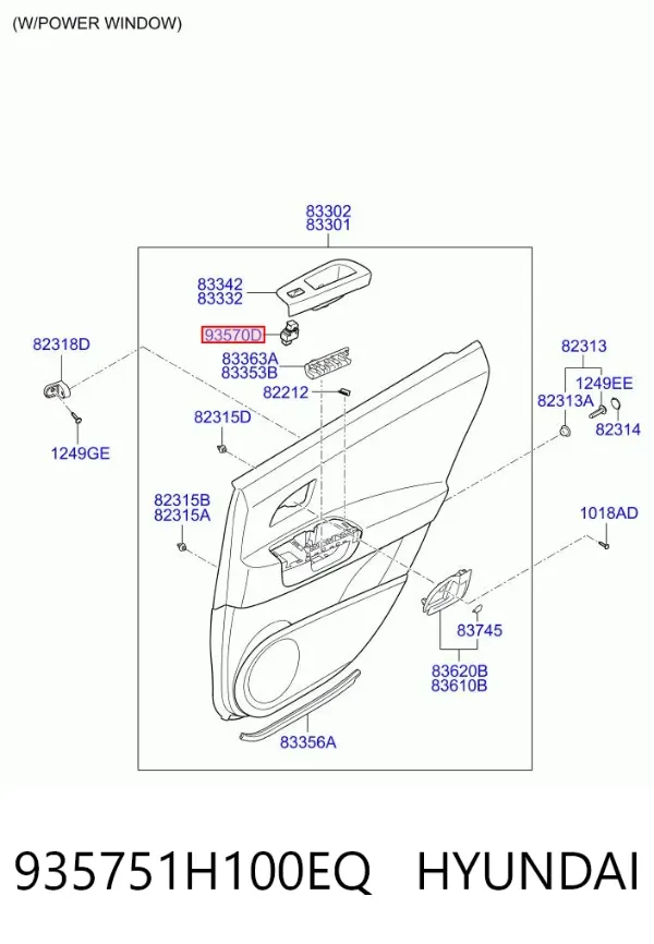 Кнопка вмикання двигуна склопідіймача передня права 935751H100EQ Hyundai/Kia