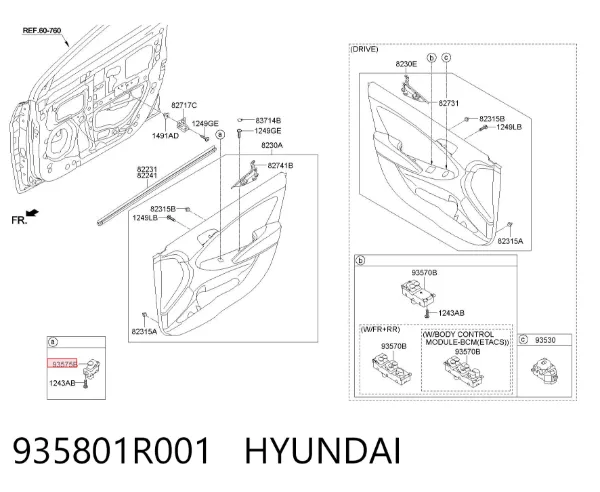 Кнопковий блок керування склопідіймачами передній правий 935801R001 Hyundai/Kia