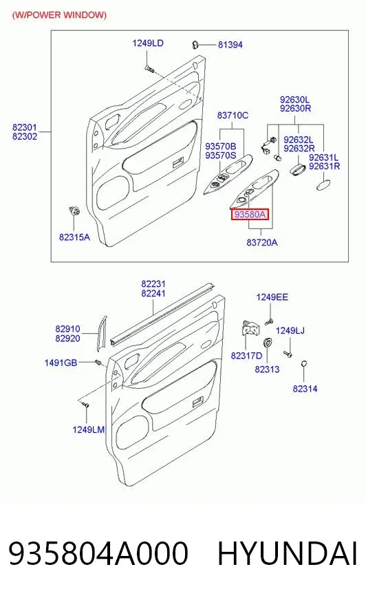 Кнопка вмикання двигуна склопідіймача передня права 935804A000 Hyundai/Kia