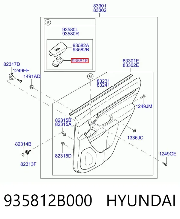 Кнопка вмикання двигуна склопідіймача задня 935812B000 Hyundai/Kia