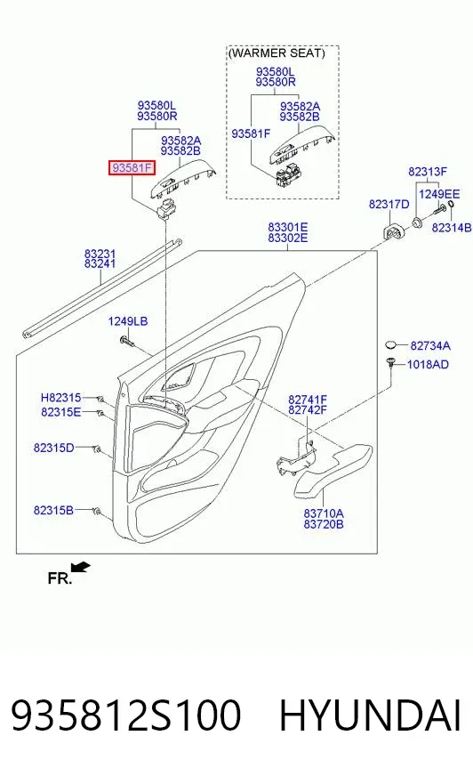 Кнопковий блок керування склопідіймачами задній 935812S100 Hyundai/Kia