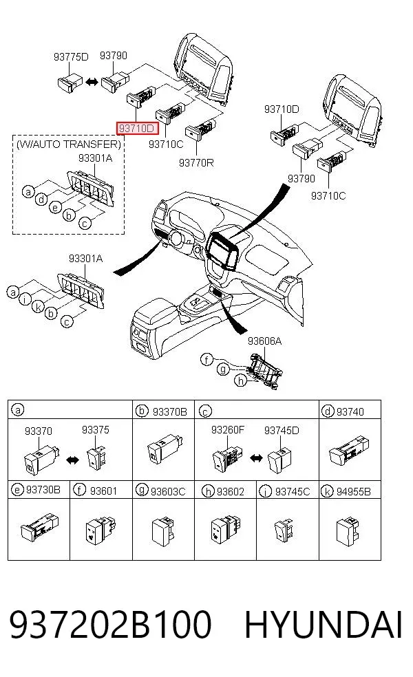 Кнопка включення обігріву лобового скла 937202B100 Hyundai/Kia