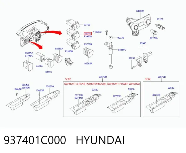 Кнопка вмикання протитуманних фар 937401C000 Hyundai/Kia
