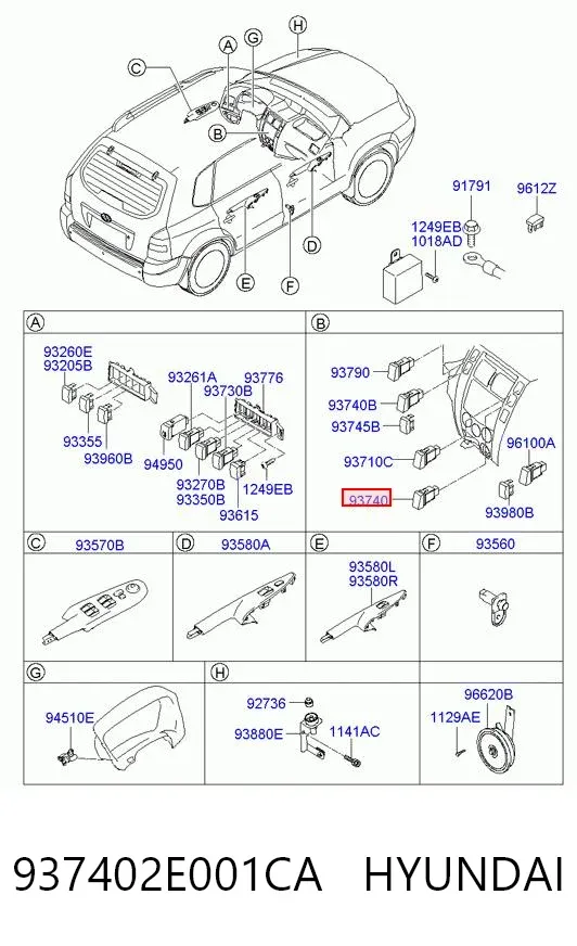 Кнопка вмикання протитуманних фар 937402E001CA Hyundai/Kia