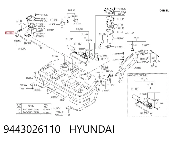 Датчик рівня палива в баку, правий 9443026110 Hyundai/Kia