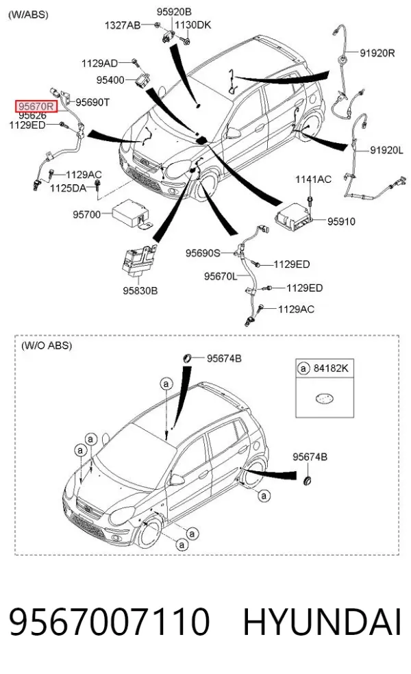 Датчик АБС (ABS) передній, правий 9567007110 Hyundai/Kia