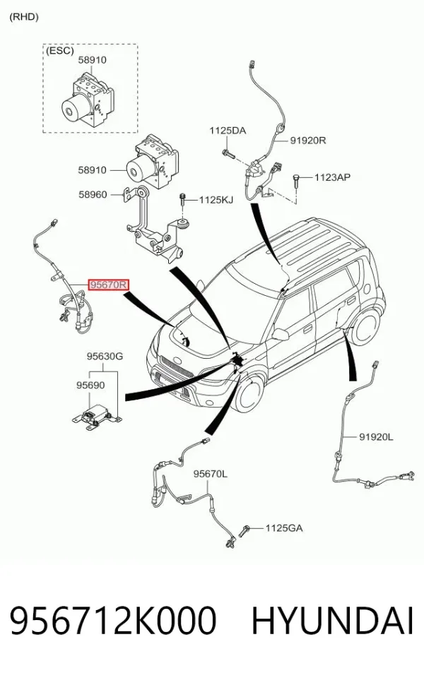 Датчик АБС (ABS) передній, правий 956712K000 Hyundai/Kia