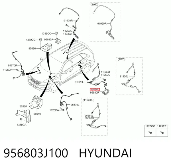 Датчик АБС (ABS) задній, лівий 956803J100 Hyundai/Kia