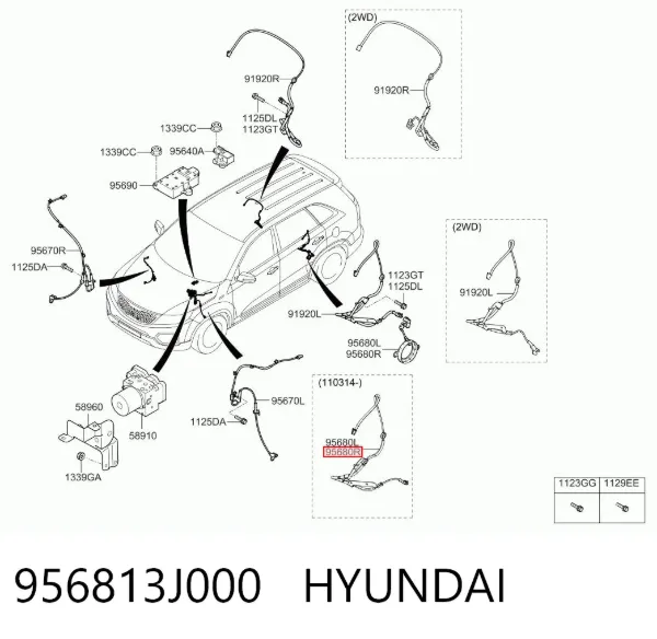 Датчик АБС (ABS) задній, правий 956813J000 Hyundai/Kia