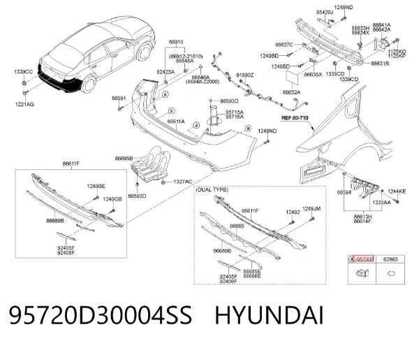 Датчик сигналізації паркування (парктронік), задній 95720D30004SS Hyundai/Kia