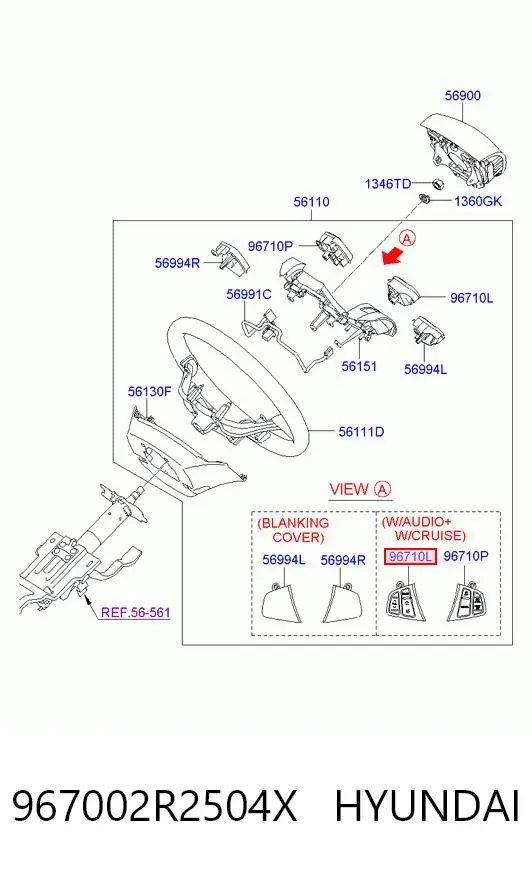 Блок кнопкових перемикачів кермового колеса 967002R2504X Hyundai/Kia