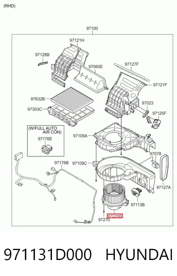 Вентилятора пічки 971131D000 Hyundai/Kia