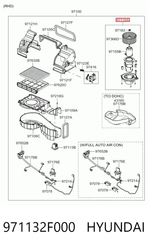 Вентилятора пічки 971132F000 Hyundai/Kia