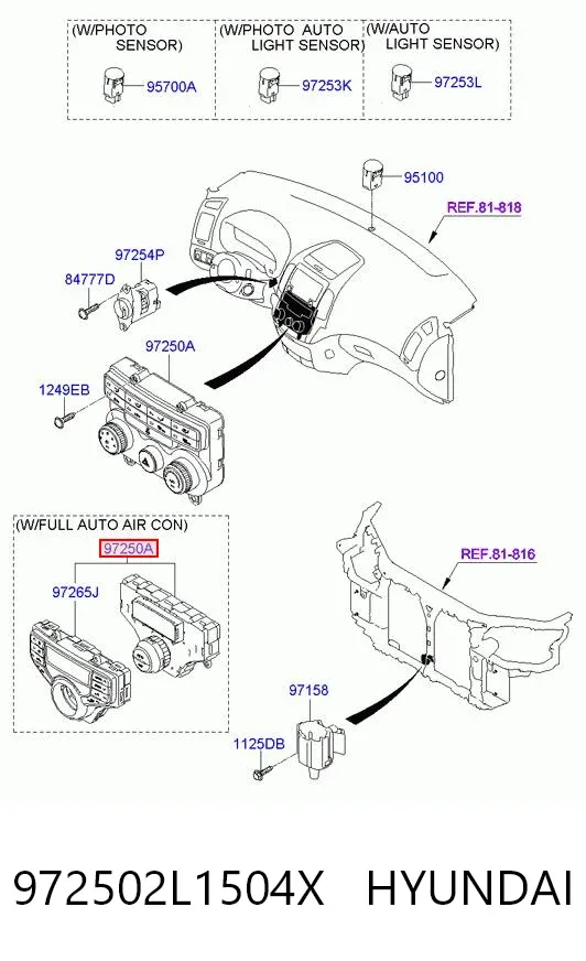 Блок управління кондиціонером 972502L1504X Hyundai/Kia