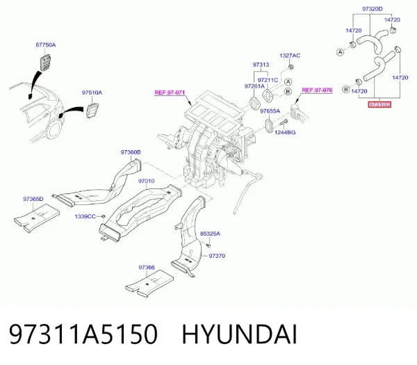 Шланг радіатора опалювача/пічки, подача 97311A5150 Hyundai/Kia