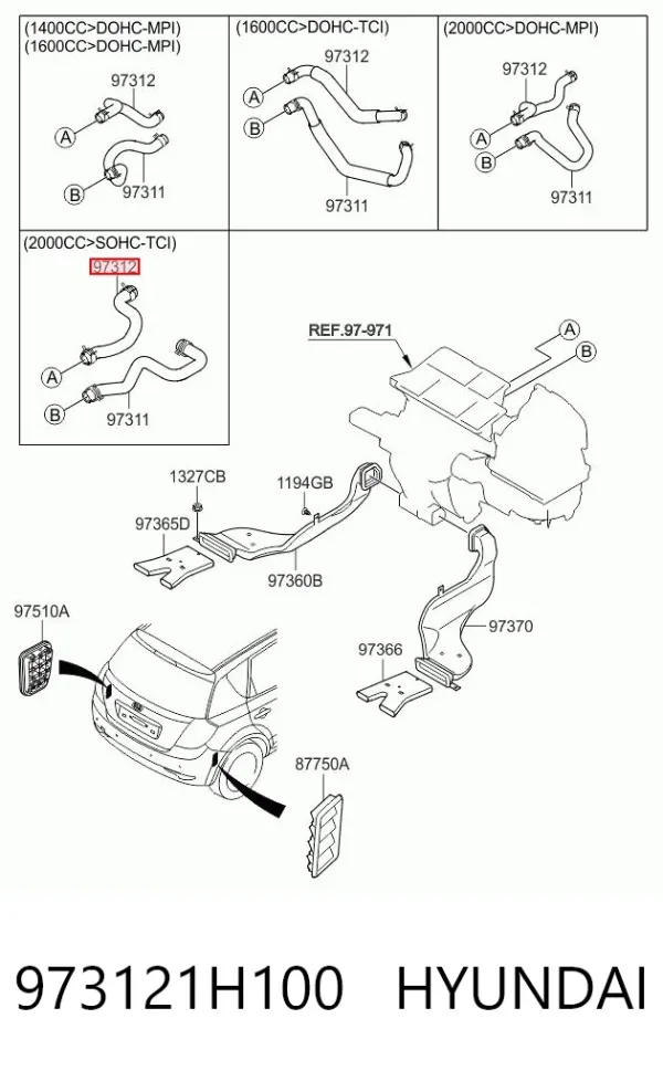 Шланг радіатора опалювача/пічки, обратка 973121H100 Hyundai/Kia