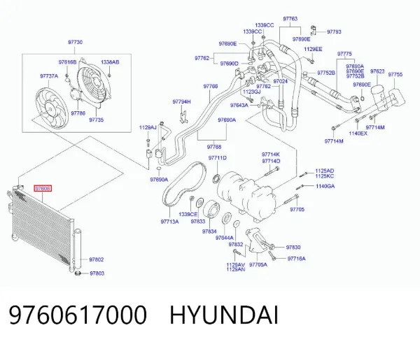 Радіатор кондиціонера 9760617000 Hyundai/Kia