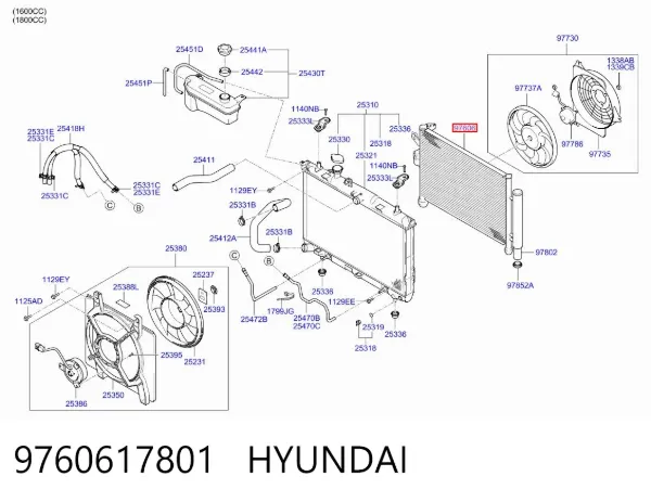 Радіатор кондиціонера 9760617801 Hyundai/Kia