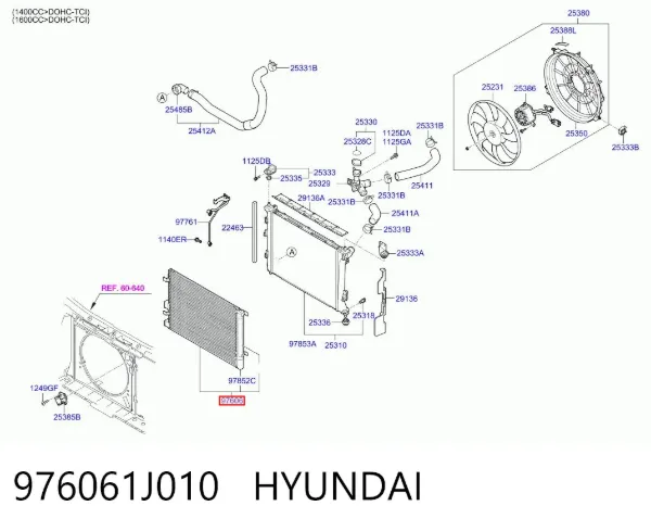 Радіатор кондиціонера 976061J010 Hyundai/Kia