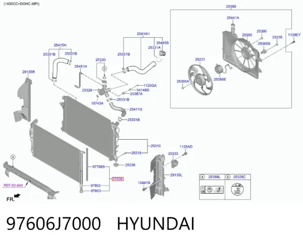 Радіатор кондиціонера 97606J7000 Hyundai/Kia