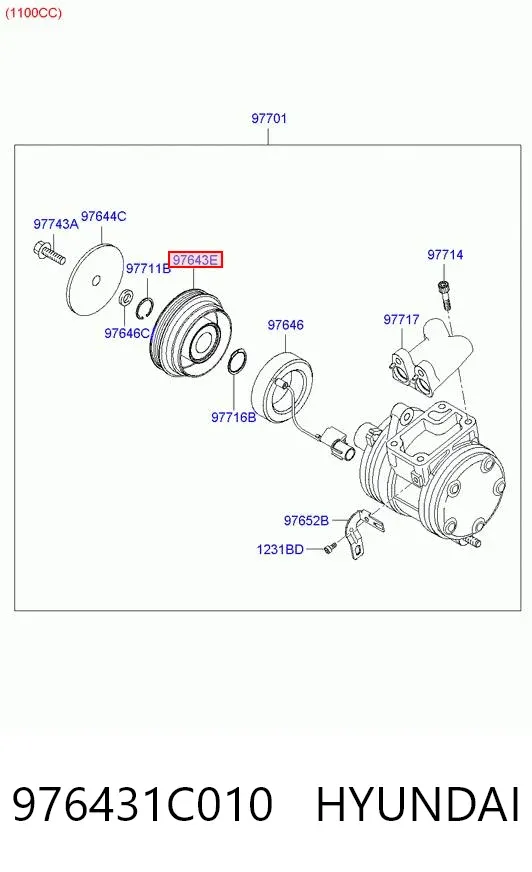 Шків компресора кондиціонера 976431C010 Hyundai/Kia