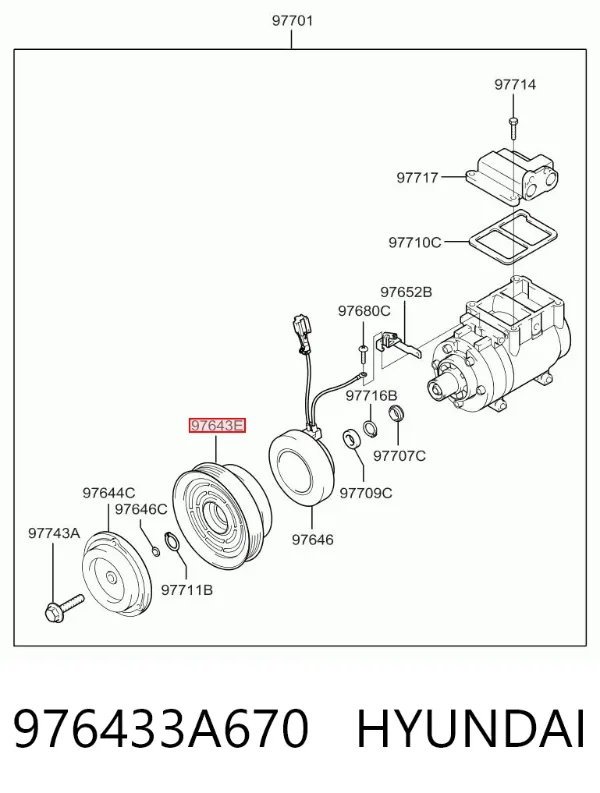 Шків компресора кондиціонера 976433A670 Hyundai/Kia