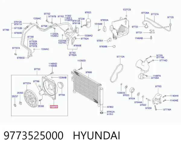 Дифузор (кожух) радіатора кондиціонера 9773525000 Hyundai/Kia