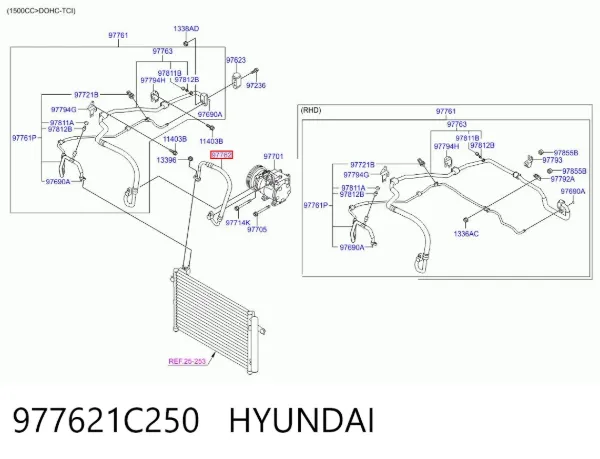 Шланг кондиціонера, від компресора до радіатора 977621C250 Hyundai/Kia