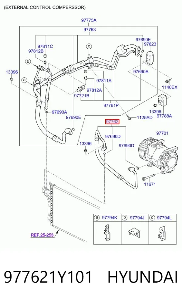 Шланг кондиціонера, від компресора до радіатора 977621Y101 Hyundai/Kia