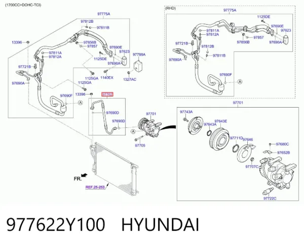 Шланг кондиціонера, від компресора до радіатора 977622Y100 Hyundai/Kia