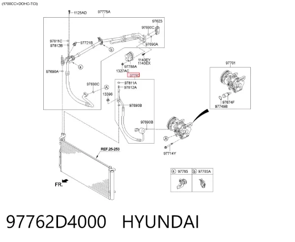 Шланг кондиціонера, від заднього випарювача до компресора 97762D4000 Hyundai/Kia