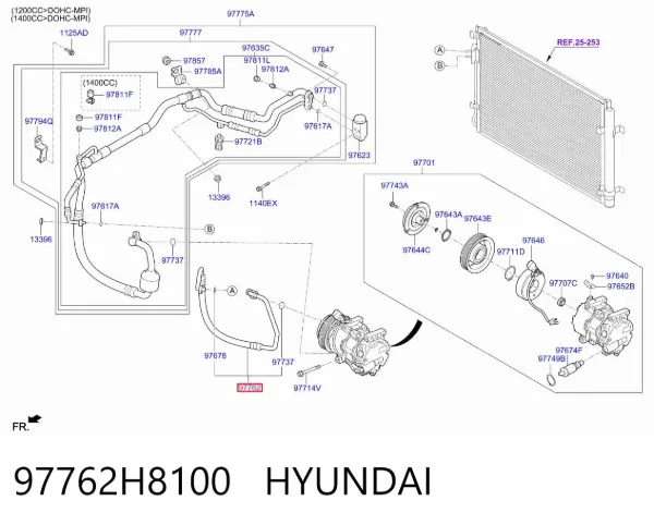 Шланг кондиціонера, від компресора до радіатора 97762H8100 Hyundai/Kia