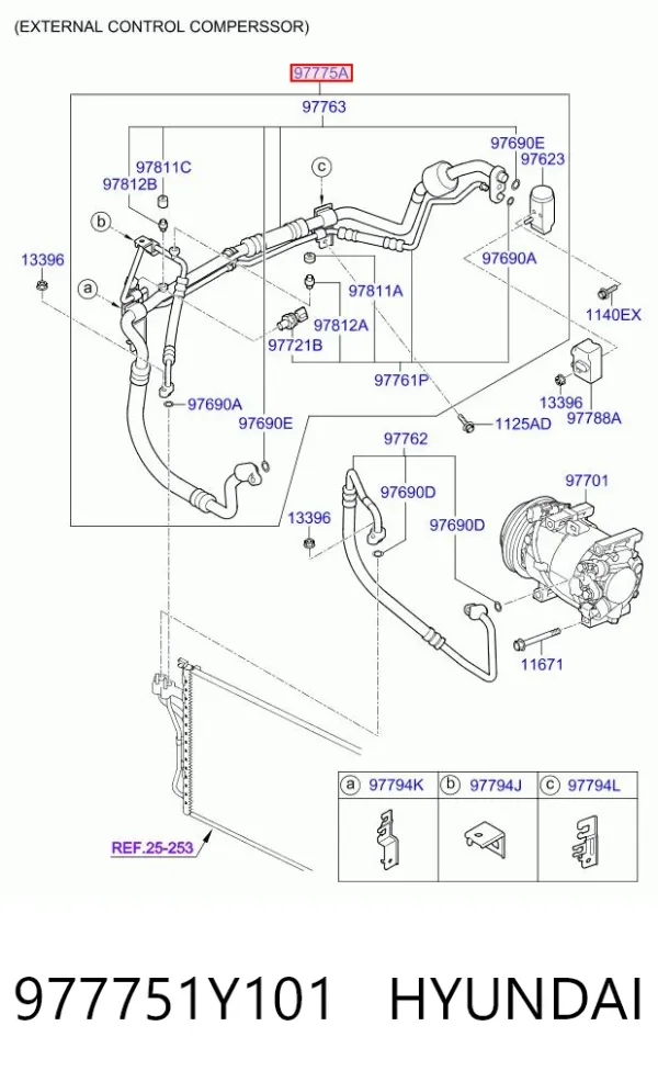 Шланг кондиціонера, від радіатора до випарника 977751Y101 Hyundai/Kia