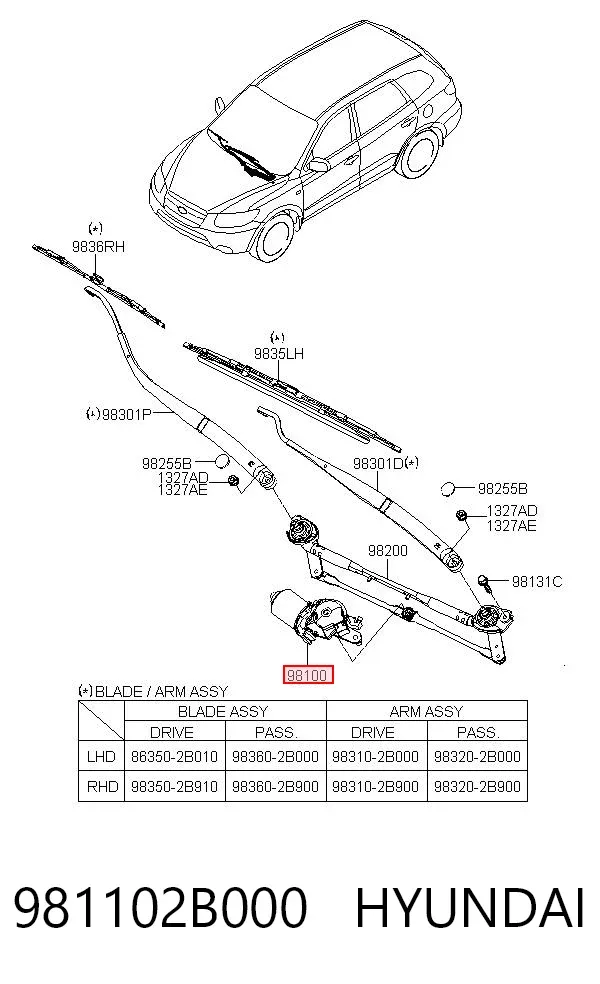 Двигун склоочисника лобового скла (трапеції) 981102B000 Hyundai/Kia