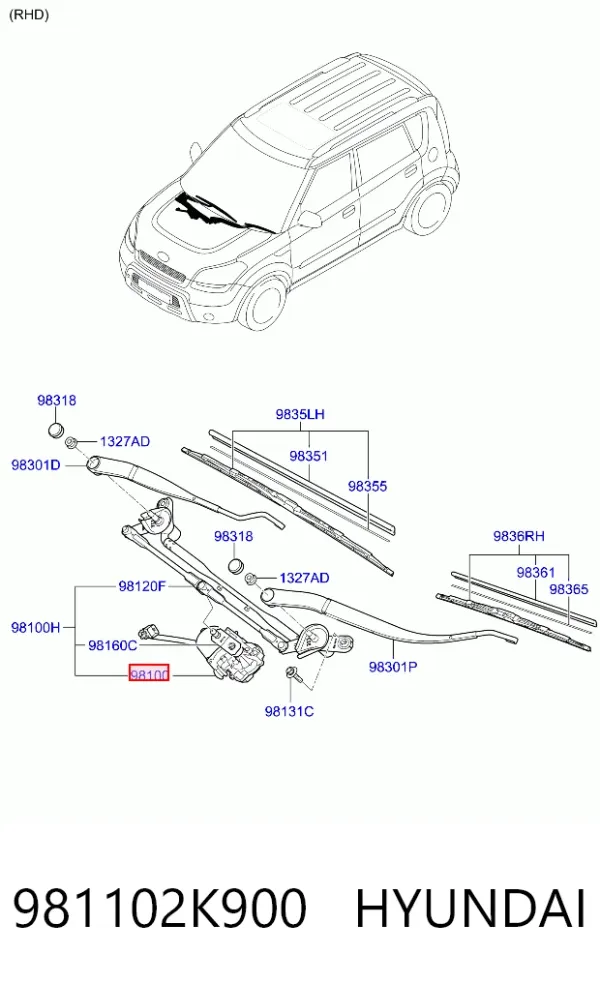 Двигун склоочисника лобового скла (трапеції) 981102K900 Hyundai/Kia