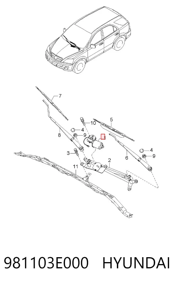 Двигун склоочисника лобового скла (трапеції) 981103E000 Hyundai/Kia