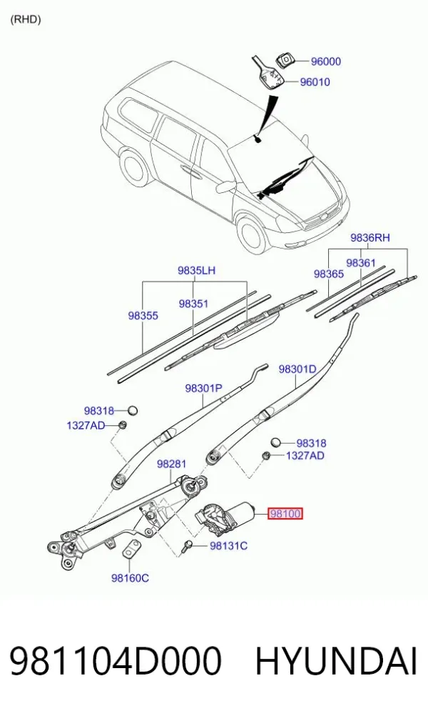 Двигун склоочисника лобового скла (трапеції) 981104D000 Hyundai/Kia